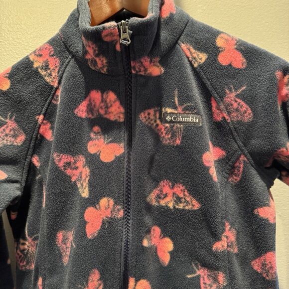 Columbia Youth Girls BUTTERFLY Fleece full Zip Jacket PINK BLUE size L 14/16 - Picture 2 of 6